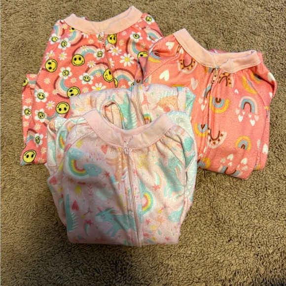 3 Pink and Multicolor Kids One Piece Footies - Picture 1 of 5